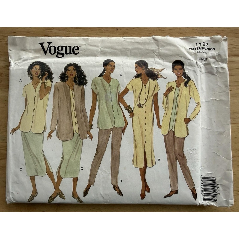 Vogue Pattern 1122 Jacket Dress Skirt Top Pants Size 18-22 Uncut FF
